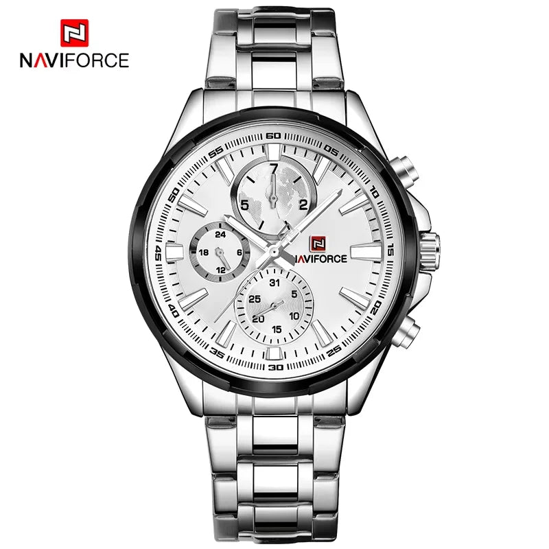 NAVIFORCE Classic Casual Business Male Watches Stainless Steel Waterproof Wristwatch Quartz Date Display Clock Relogio Masculino - Sun Studio