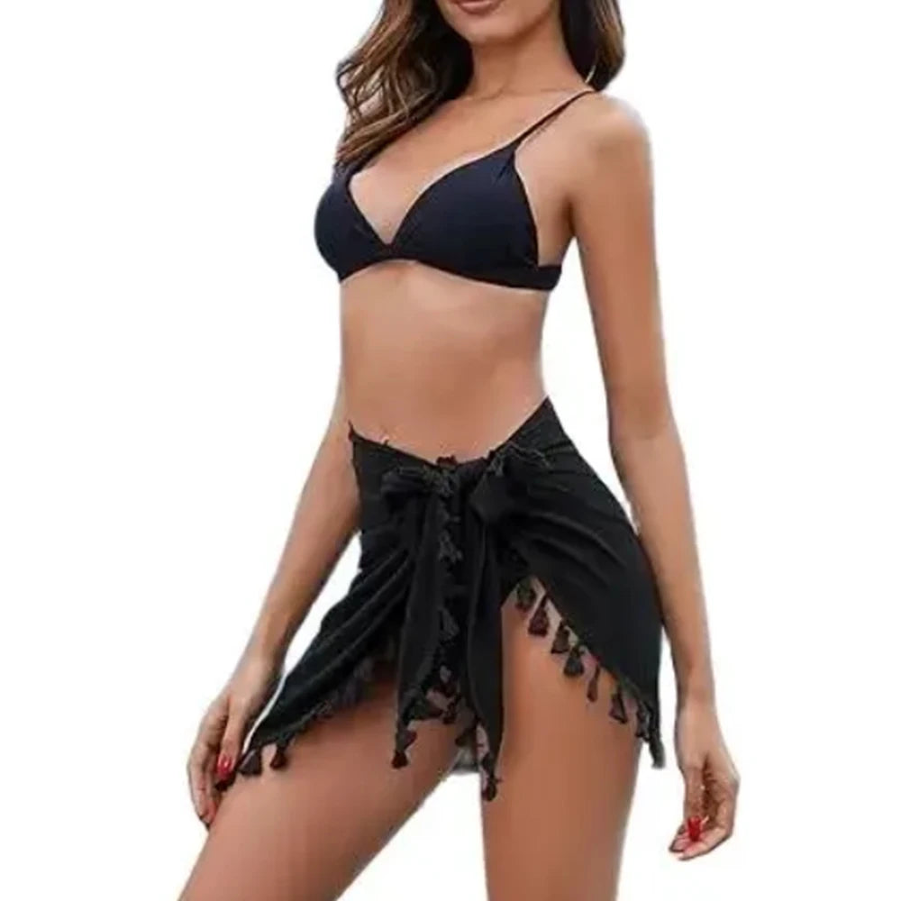 Women's Sarong Coverups Sexy Short Bathing Suit Chiffon Wrap Skirt Beach Swimsuit Cover Ups with Tassels Swimwear - Sun Studio