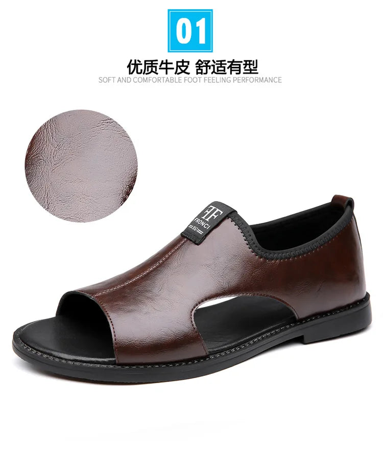 Sandals for Men Brand Casual Shoes Outdoor 2025 New Men's Slippers Comfortable Beach Shoes High Quality Leather Men Flat Sandals - Sun Studio