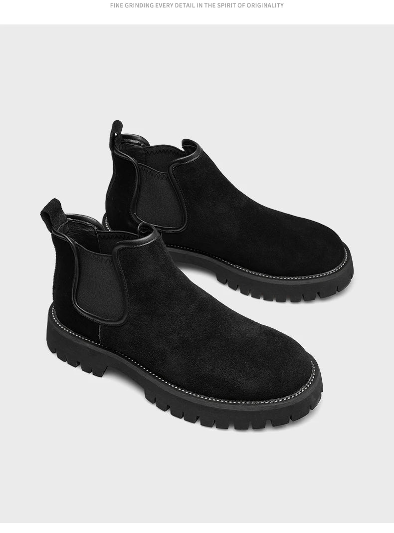Chelsea boots, short boots, men's boots, breathable men's shoes, versatile and trendy high top leather boots 231146 - Sun Studio