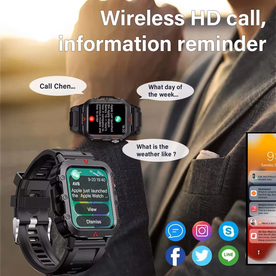 Men Smart Watch Bluetooth Call Sleep Heart Rate Healthy Monitor Outdoor LED Flashlight Waterproof Sports Watches For Android IOS - Sun Studio