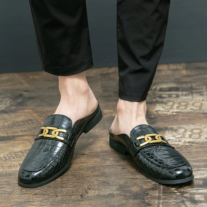 100% Echtes Leder Schwarze Herren Halbschuhe Für Herren Schuhe Mules Lässige Designer Schuhe Mode Slipper Luxus Schwarze Hausschuhe 2022
