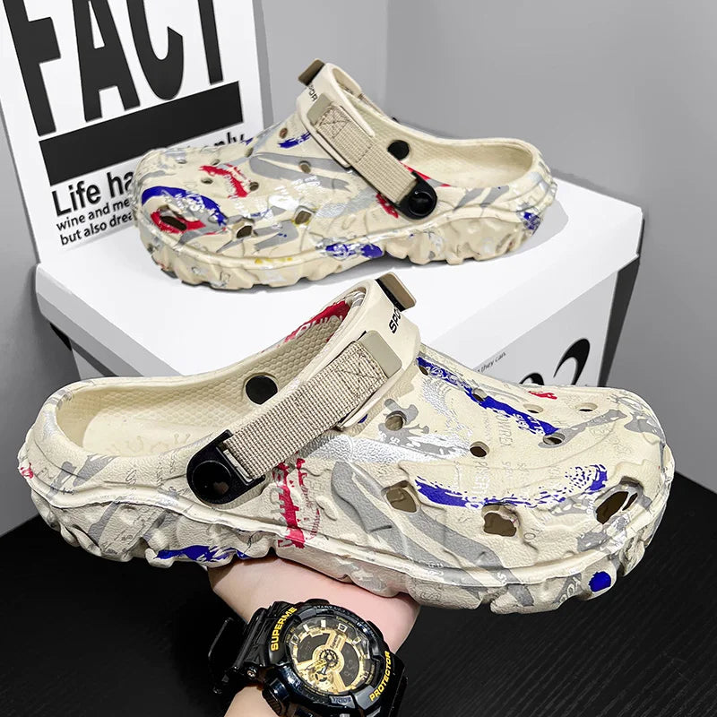 Big Size 47 Summer Men White Clogs Outdoor Garden Clogs Hole Shoes Male Casual Shoes Water Shoes Comfort Home Soft Slippers - Sun Studio