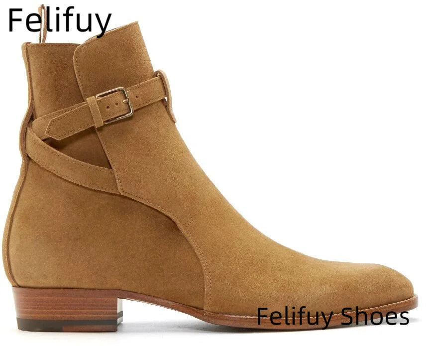 Black Pointed Toe Buckle Strap Ankle Boots Grey Men Hombre Genuine Leather Men Motorcycle Boots For Men Work High Top Men Shoes - Sun Studio