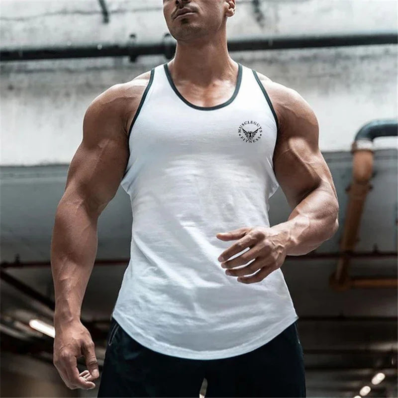 Gym Bodybuilding Sports T-shirt Workout Muscle Vest Fitness Cotton Breathable Sleeveless T-shirt Men Training Tank Tops - Sun Studio