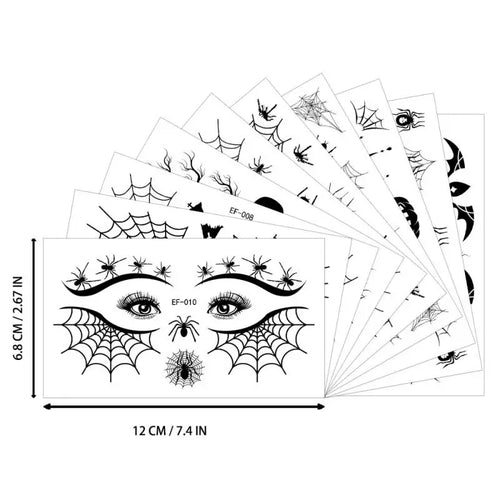 10pcs/set Halloween Horror Pumpkin Spider Face Temporary Tattoo Sticker Fake Tattoos Stickers Waterproof For Party Gift - Sun Studio