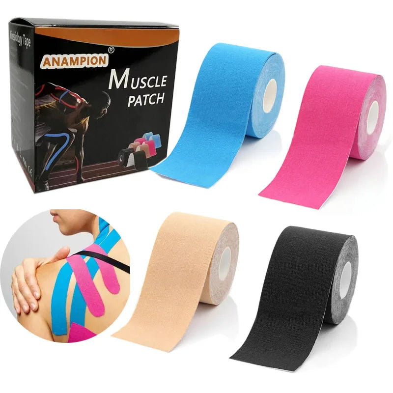 4 Rolls Sport Kinesiology Tape 5m Sports Self-adhesive Bandages Athletic Elastic Kneepad Muscle Pain Relief Knee Taping Fitness - Sun Studio
