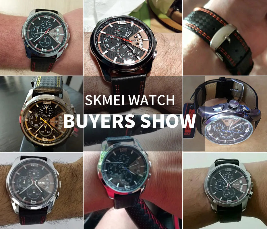 Skmei Top Brand Luxury Leather Strap 5Bar Waterproof Quartz Wristwatches Relogio Masculino Fashion Sport Mens Watches 9106 - Sun Studio