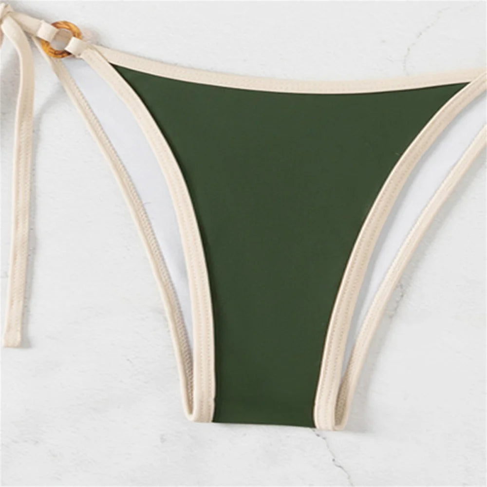 Micro Green Bikinis Halter String Border Y2K Swimsuit Push Up Backless Biquini Vacation Swimwear Women Beach Outfit Bathing Suit - Sun Studio