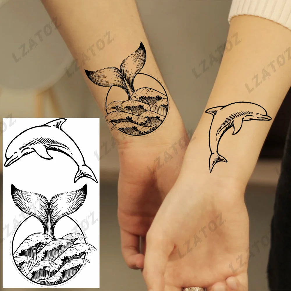 Einzigartige dreieckige Ozeanwelle Temporäre Tattoos für Männer Frauen realistische Tiger Löwe Fake Tattoo Aufkleber Spruch Transfer Kunst Tattoos