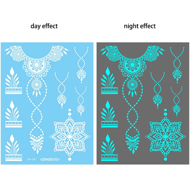 Blue Luminous-Love Heart Leg Tattoo Sticker, Celestial Star Neck Flase Tattoo, Winter Snowflake Polar Star Butterfly Bow Flower - Sun Studio