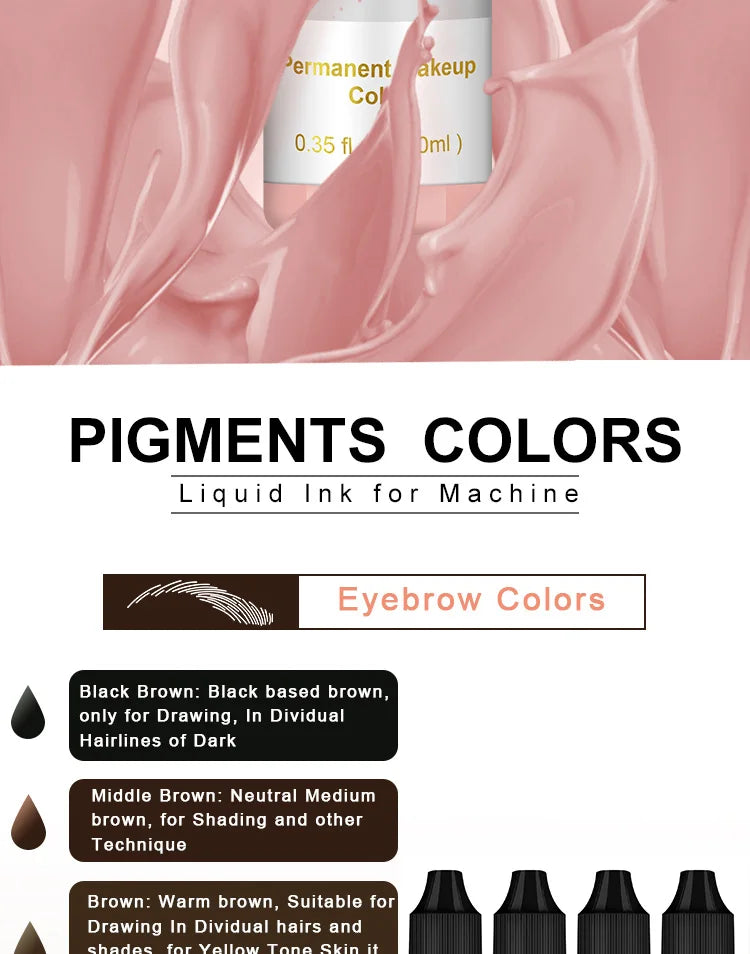 10ML Tattoo Ink Micro pigment Lip Eyebrow Permanent Makeup Pigment Tattoo Supplies for Tattoo Eyebrow Eyeliner Lip - Sun Studio