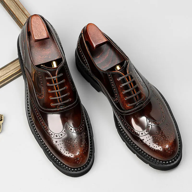PJCMG Black /Wine Red Mens Dress Lace-Up Oxfords Pointed Toe Genuine Leather Wedding Mens Business Work Shoes - Sun Studio