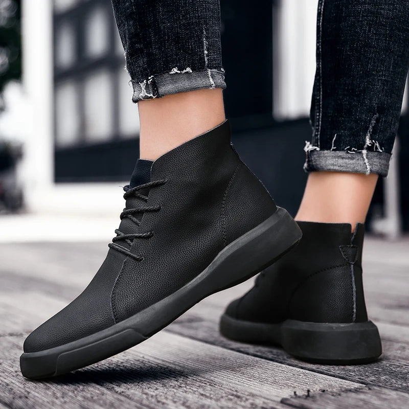 100% cowhide New large-sized men's boots Fashionable casual thick-soled breathable men's shoes Outdoor sports Chelsea boots - Sun Studio