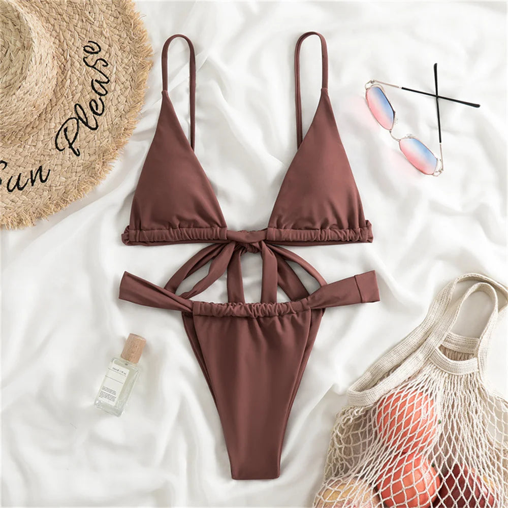 Purple Bikini Triangle Sling Extrem Push Up Swimsuit Backless Bandage Swimwear Women Holiday Beach Outfit Bathing Suit Sexys Set - Sun Studio