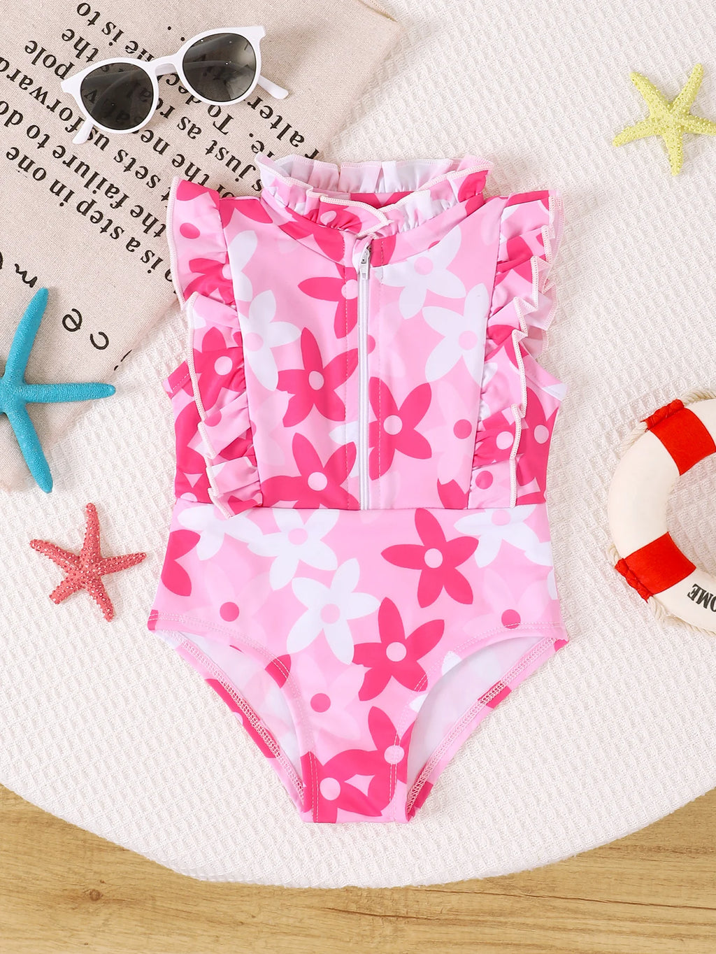 Baby Girl Summer Cute Stand Collar One-Piece Swimsuit Infant Swimwear Comfortable Soft Fabric Toddler Bathing Suit - Sun Studio