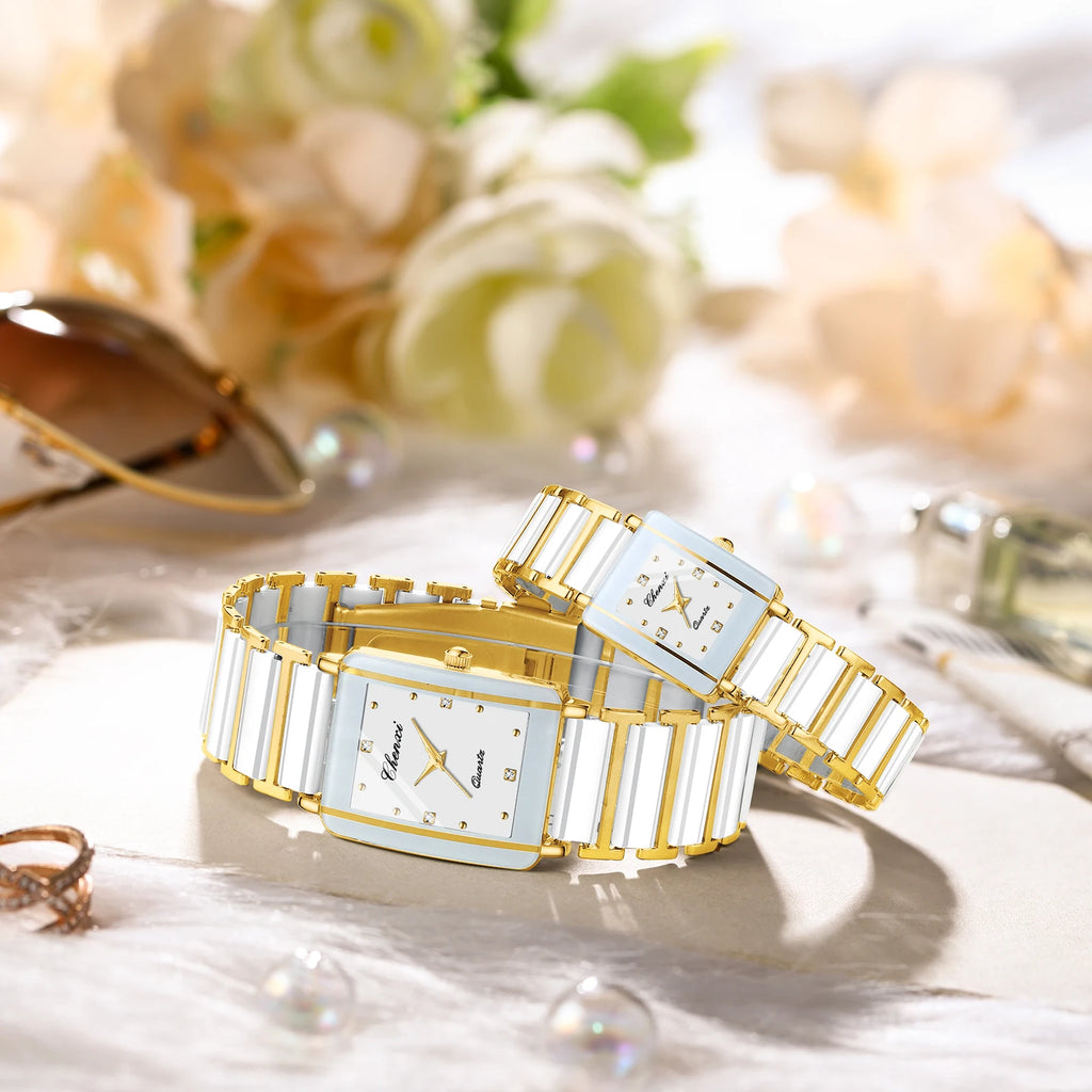 CHENXI 104A Top Brand Luxury Couple Watch Men's and Women's Imitation Ceramic Strap Exquisite Date Watches relojes para damas - Sun Studio