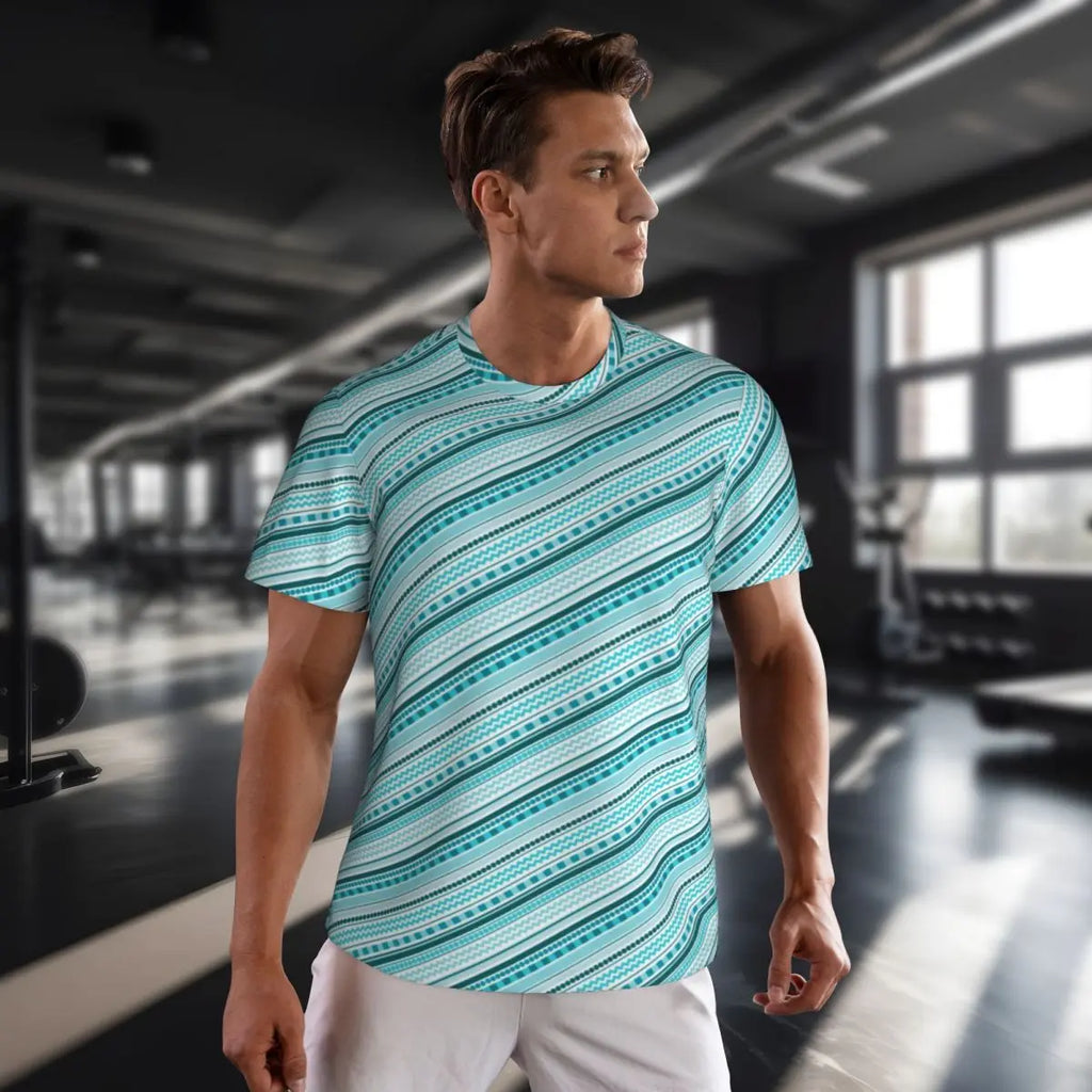 Gym T Shirt For Mens Retro Dots And Stripes T Shirts Fashion Blue Line Design Summer Tees O Neck Basic Graphic Clothes Plus Size - Sun Studio