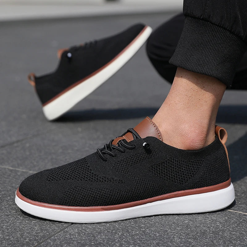 Men's Fashionable Knitted Lace Up Shoes Breathable Mesh Stable and Soft Sole Trendy Luxurious Running Flat Shoes Tenis Masculino - Sun Studio