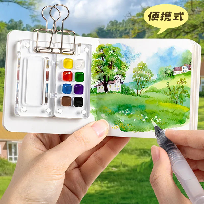 Transparent Watercolor Palette Ins Style Travel Portable Mini Watercolor Acrylic Paint Box Square Tray Box Art Painting Supplie - Sun Studio