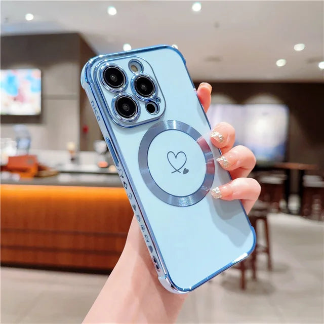 For iPhone 15 Pro Max Luxury Magsafe Magnetic Cute Plating Frame Phone Case For iPhone 11 12 13 14 15 16 Plus 17 Air Back Cover - Sun Studio