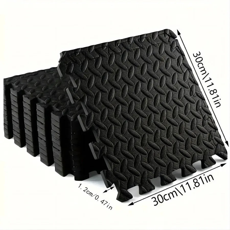 Foam Gym Mat 12 Pieces - Interlocking Puzzle Mat for Home Gym Heavy Duty Gym Floor Mat, Black - Sun Studio