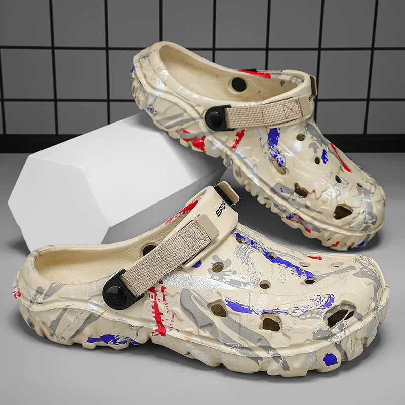 Big Size 47 Summer Men White Clogs Outdoor Garden Clogs Hole Shoes Male Casual Shoes Water Shoes Comfort Home Soft Slippers - Sun Studio