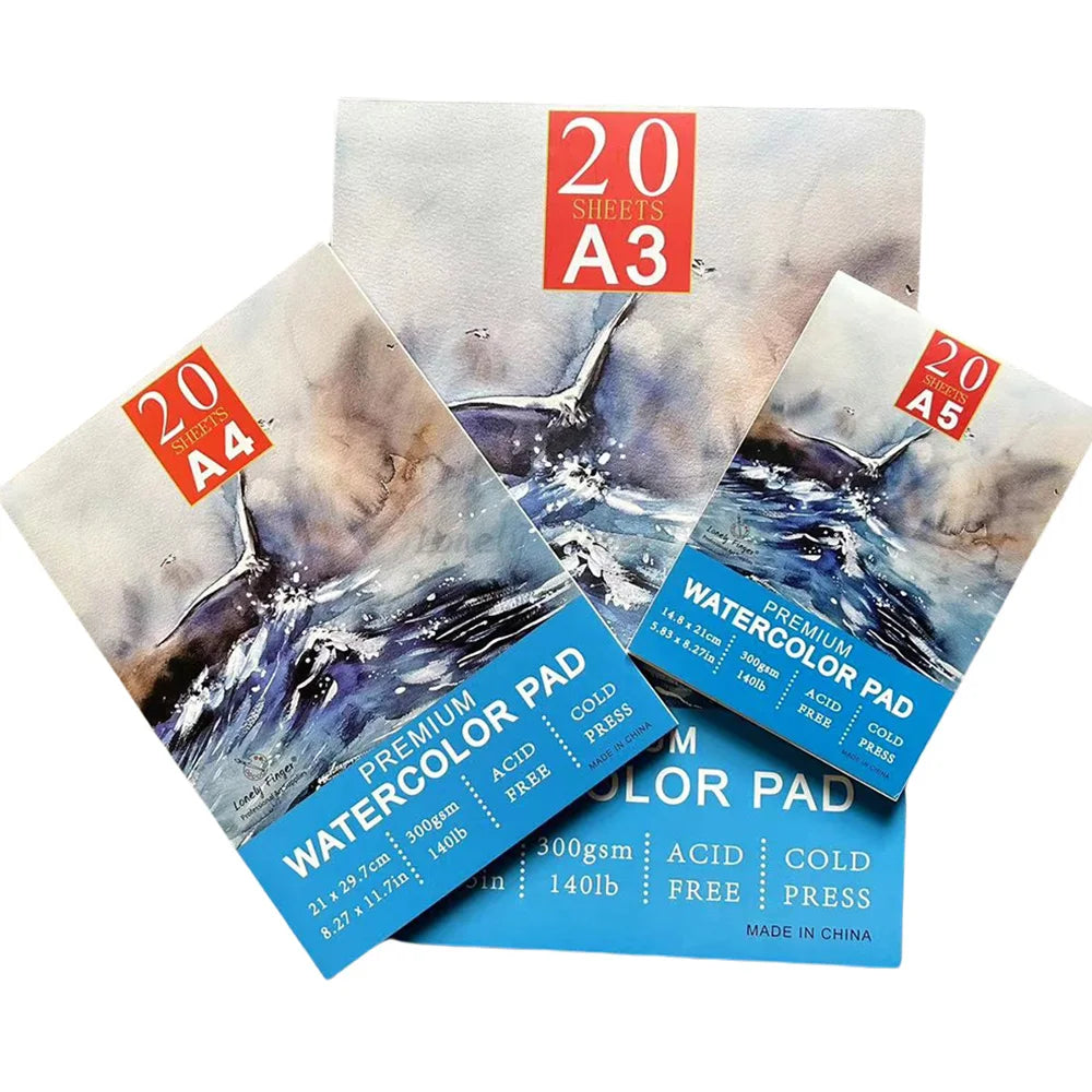 A5/A4/A3 Watercolor Paper Pad, 140lb/300gsm, 20 Sheets, Cold-Pressed, Acid-Free, Artist Painting Paper for Watercolor Painting - Sun Studio