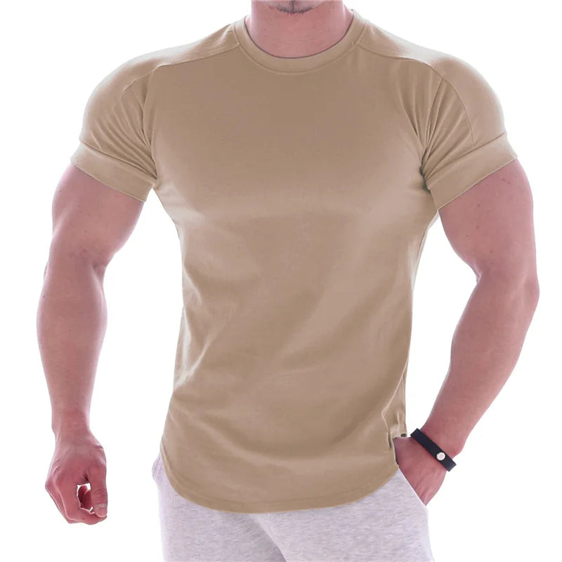 Gym T-shirt Men Short sleeve Cotton T-shirt Casual blank Slim t shirt Male Fitness Bodybuilding Workout Tee Tops Summer clothing - Sun Studio