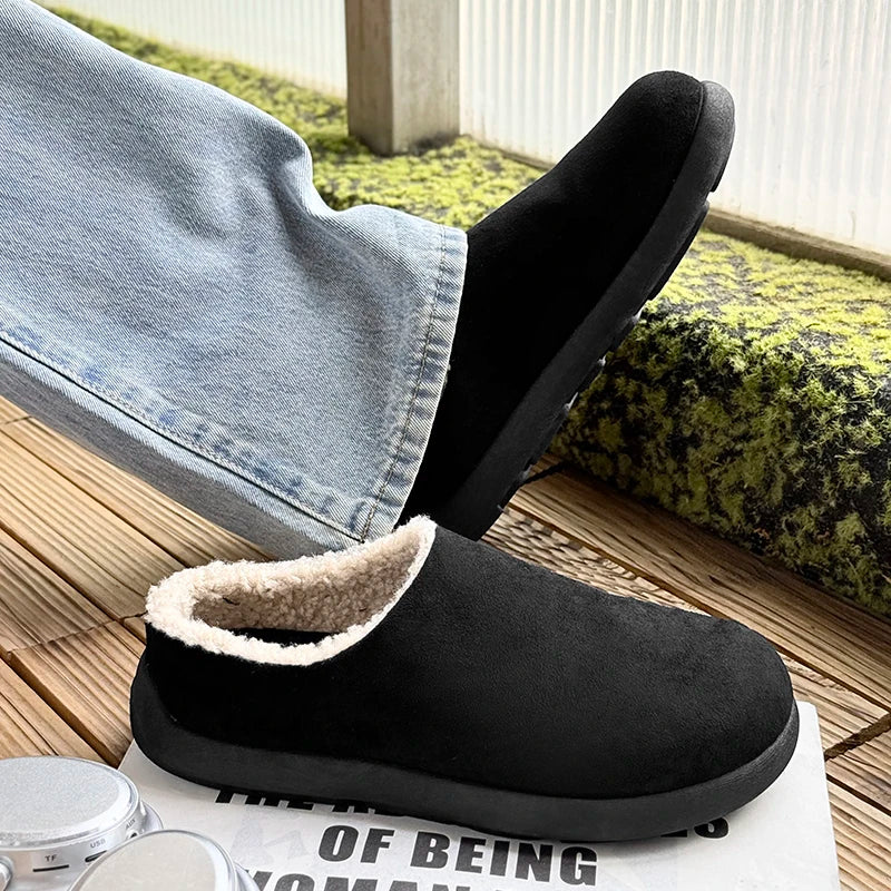 Winter New Arrival Men's Plush Lined Warm Cotton Slippers, Non-Slip Indoor Outdoor Cozy Fleece Shoes for Men - Sun Studio