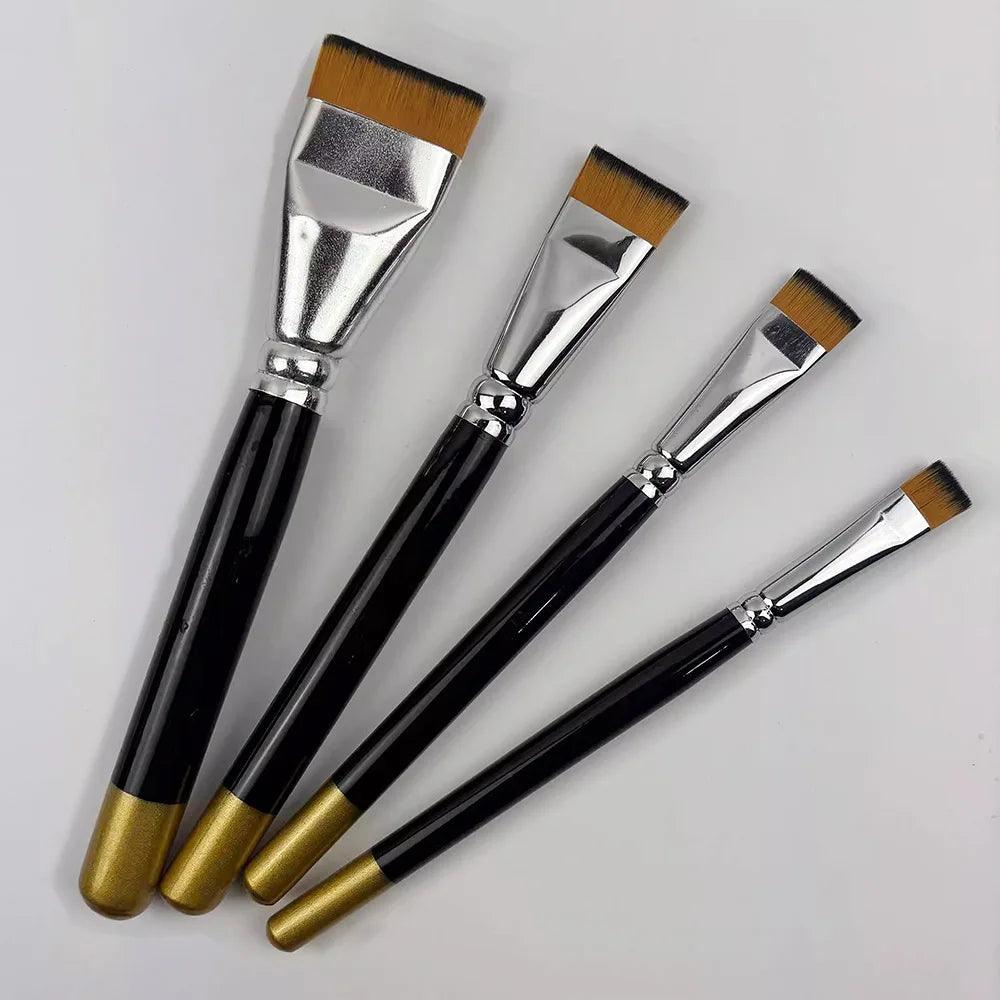 Professional Lacquer Art Brushes Set - 4pcs Short Hair Nylon Flat Brushes for Lacquerware, Oil Painting & Fine Art Tools - Sun Studio