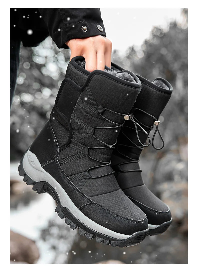 Neue Warme Plüsch Schneestiefel Herren Schnürsenkel Lässige Hohe Herren Stiefel Wasserfeste Winterstiefel Rutschfeste Knöchelstiefel Herren Arbeitsstiefel