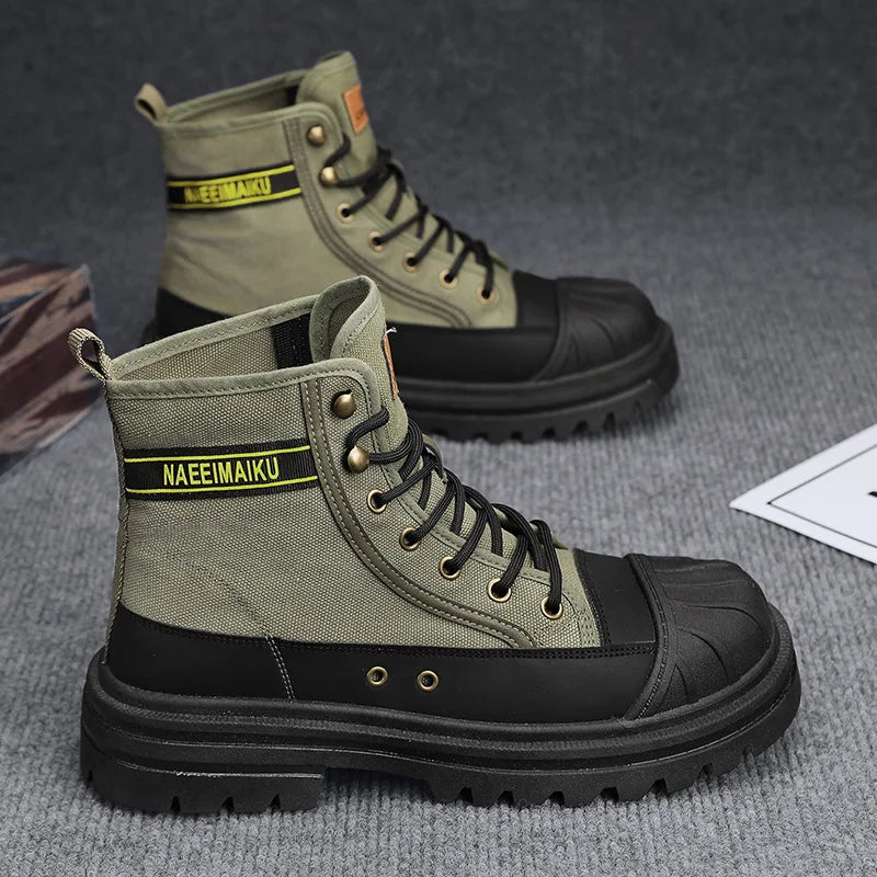 Boots men's high top 2025 summer anti slip and wear-resistant thick soled trendy boots men's workwear versatile - Sun Studio