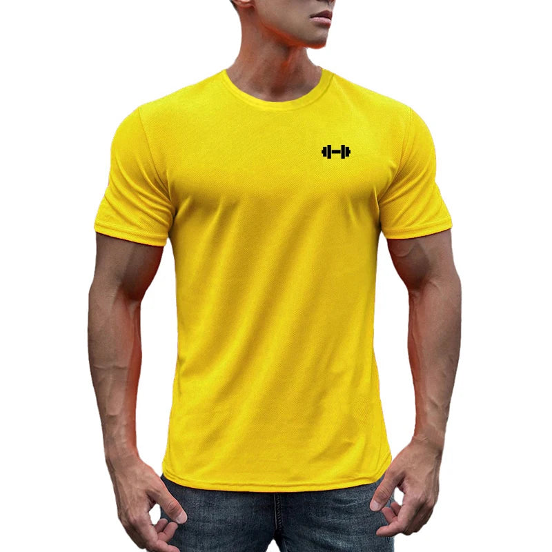 Gym Fitness Muscle Short Sleeve O-Neck Clothing Summer Mesh Breathable Quick Dry Cool T-shirt Mens Bodybuilding Running Shirts - Sun Studio