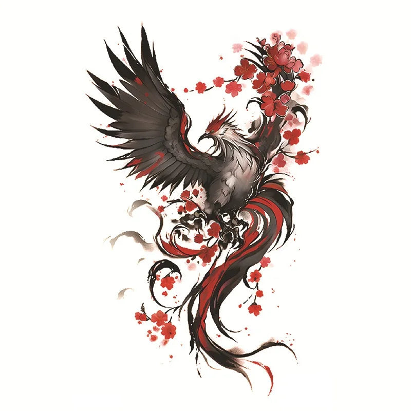 Waterproof Temporary Tattoo Sticker Phoenix Flash Tattoos For Women Men Colorful Phoenix Body Art Fake Tatoo Flower Arms Tattoo - Sun Studio