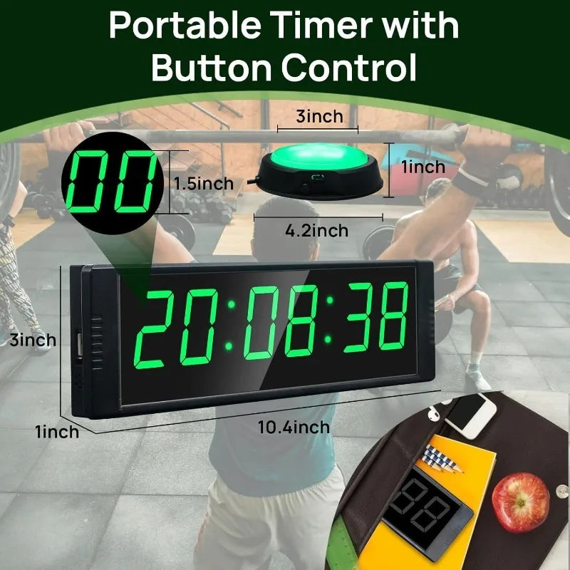 Gym Timer Clock for Home Fitness Timer with Stopwatch Button, Large Digital Stopwatch Countdown Clock, 12/24H Digital Wall Clock - Sun Studio