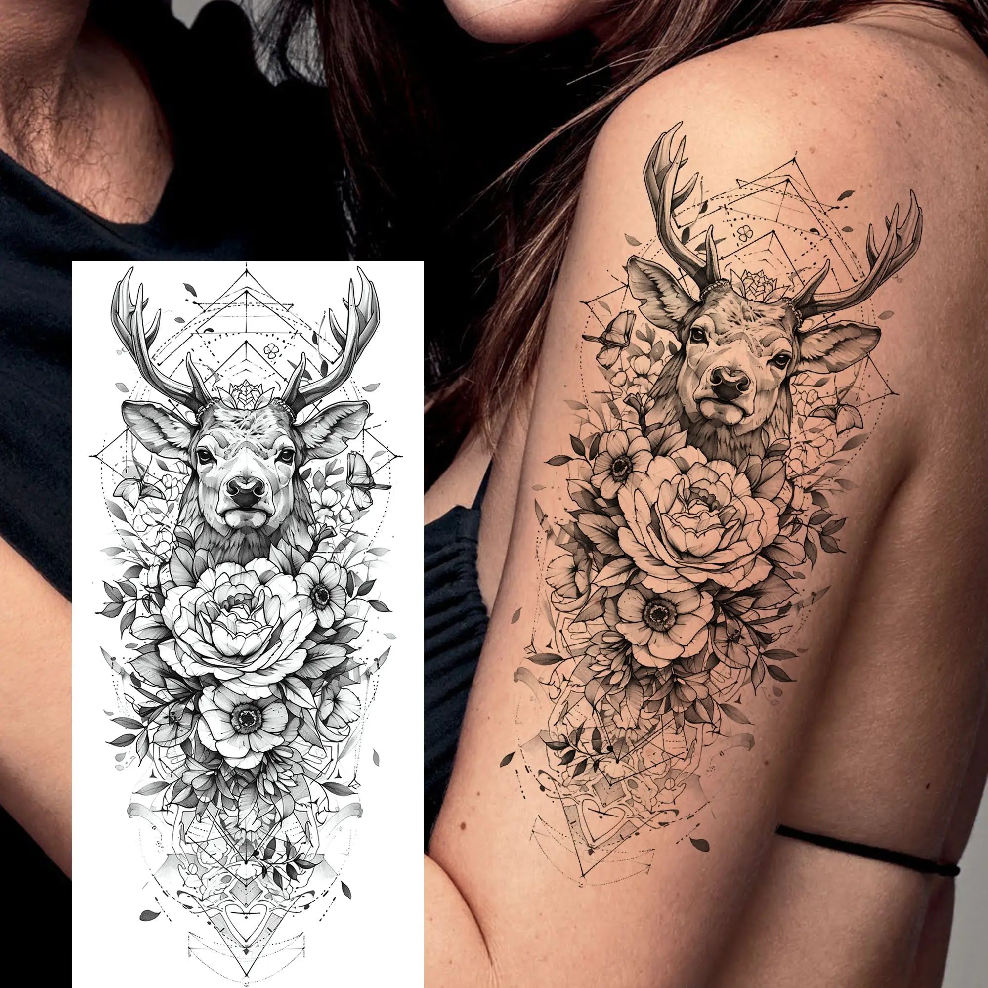 1 Sheet Beautiful Turtle With Flowers Temporary Tattoos Elephant Lion Tatoos Waterproof Realistic Animals Fake Tattoos Stickers - Sun Studio