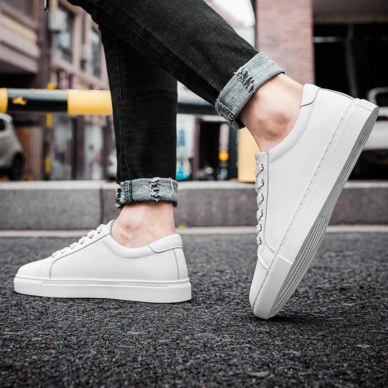New Sneakers Men Shoes Genuine Leather Mens Casual Shoes Flat Male Footwear Fashion Black White Shoes Tenis Masculino Skateboard - Sun Studio