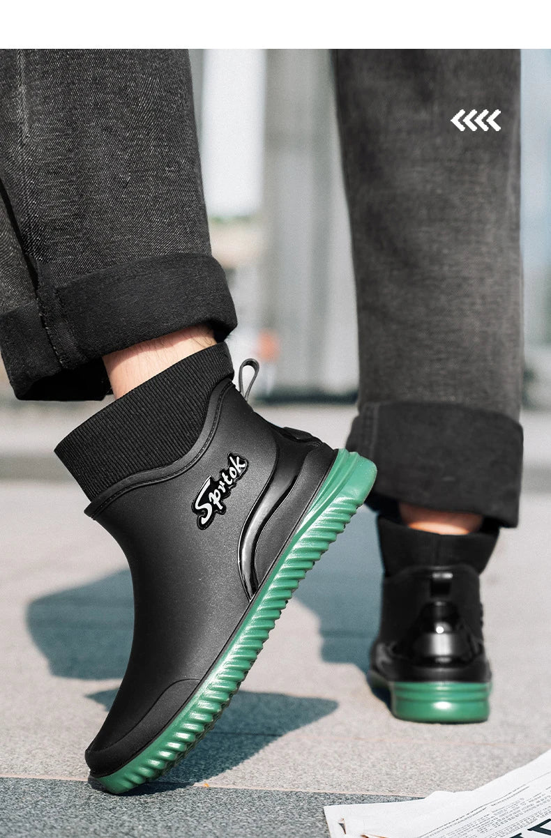 Couples Short Rain Shoes Fashion Light Waterproof Shoes Non-Slip Sports Korean Rain Boots - Sun Studio