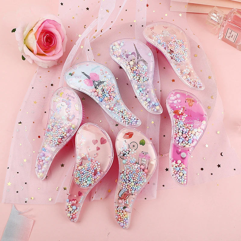 New Cute Hairdressing Comb for Kids Anti-knot Massage Flowing Bead Hair Comb Children Girls Dress Up Makeups Toy Gifts - Sun Studio