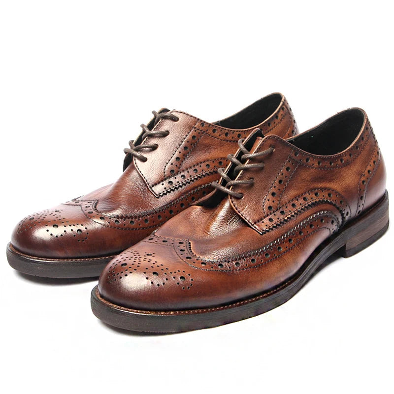 Genuine leather Men Formal Shoes Handcrafted Men Brogue Dress Shoes Classic Business Mens Oxford Shoes Luxury leather footwear - Sun Studio
