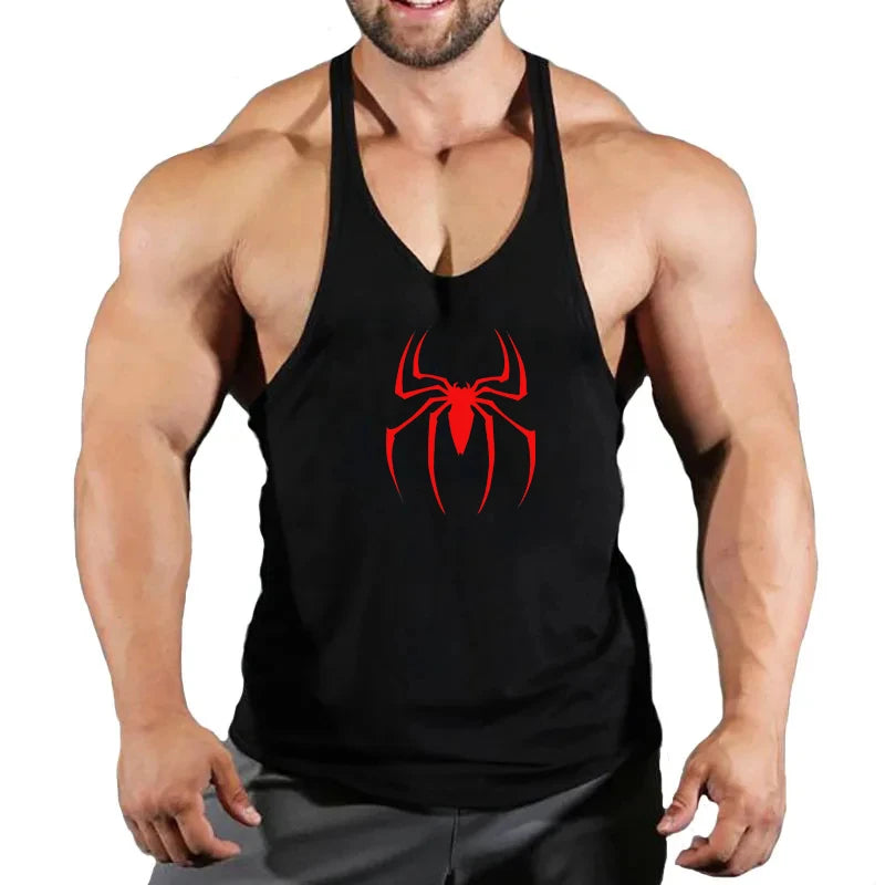 Spider Print Fitness Tank Top Fitness Shirt Muscle Men's Single Tank Top Men's Sleeveless Sweatshirt Men's Tops Fitness Clothing - Sun Studio