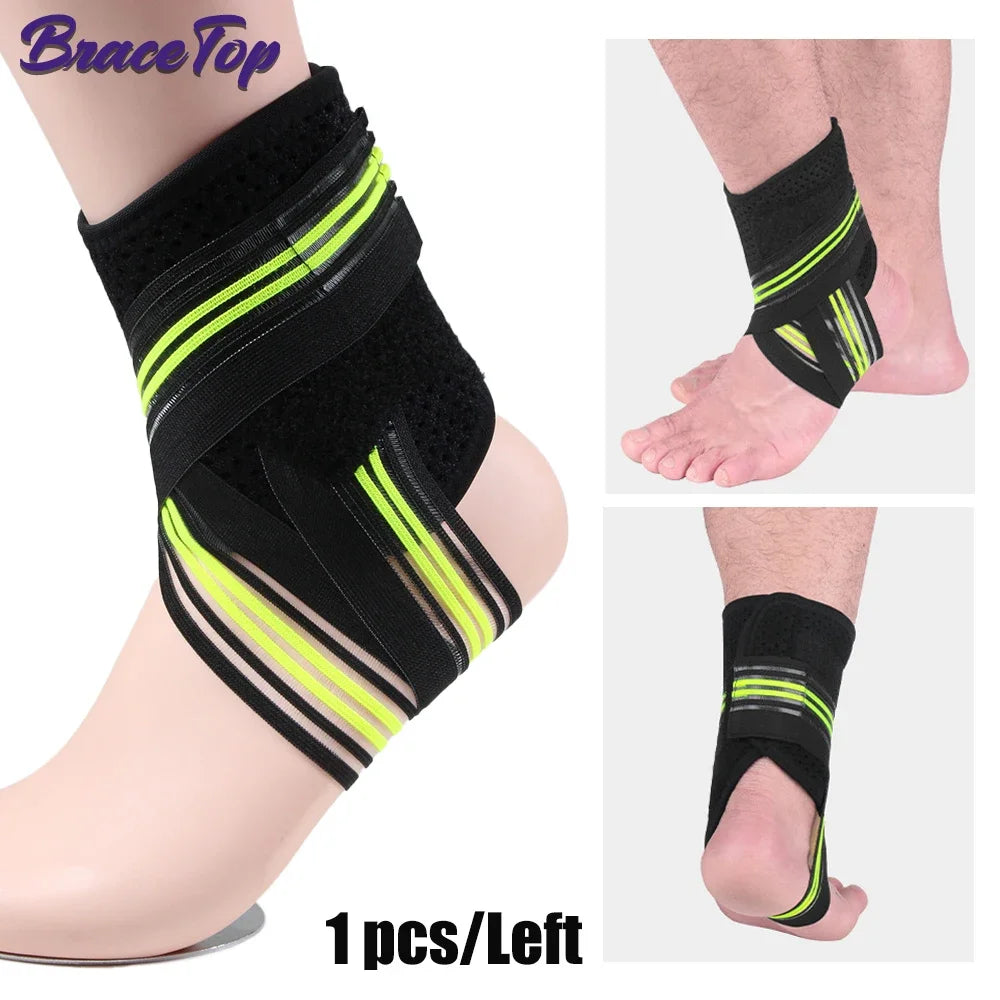 BraceTop 1 PC Sports Compression Ankle Brace Support Wrap Gym Ankle Sleeves for Plantar Fasciitis Achilles Tendon Minor Sprains - Sun Studio