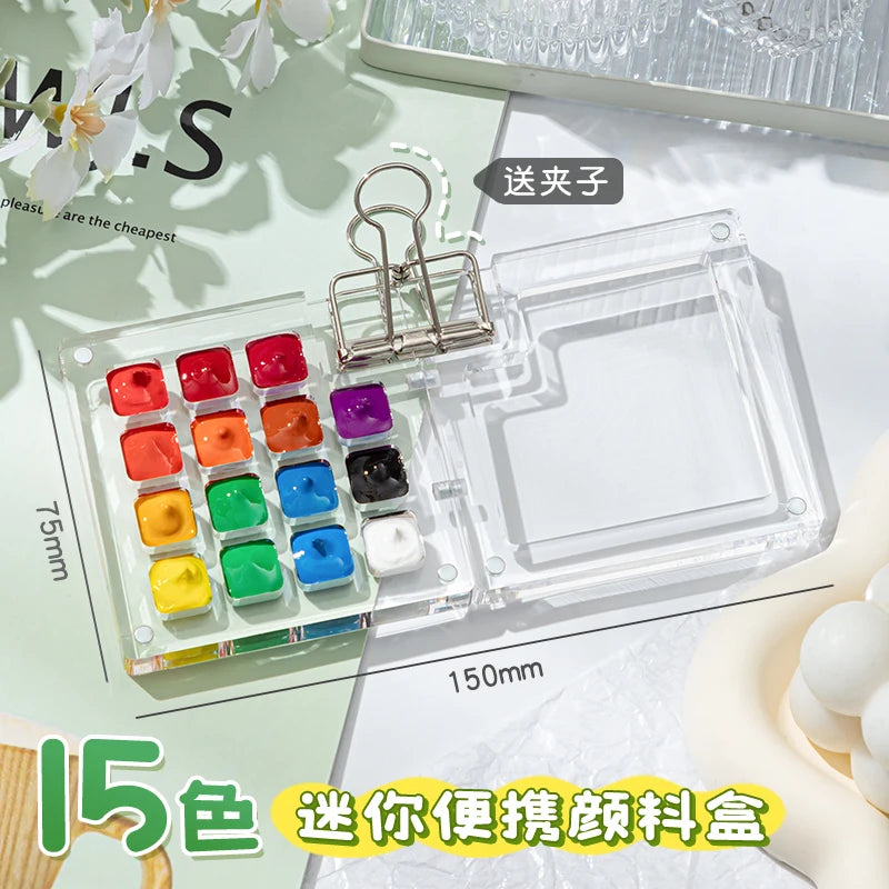 Transparent Watercolor Palette Ins Style Travel Portable Mini Watercolor Acrylic Paint Box Square Tray Box Art Painting Supplie - Sun Studio