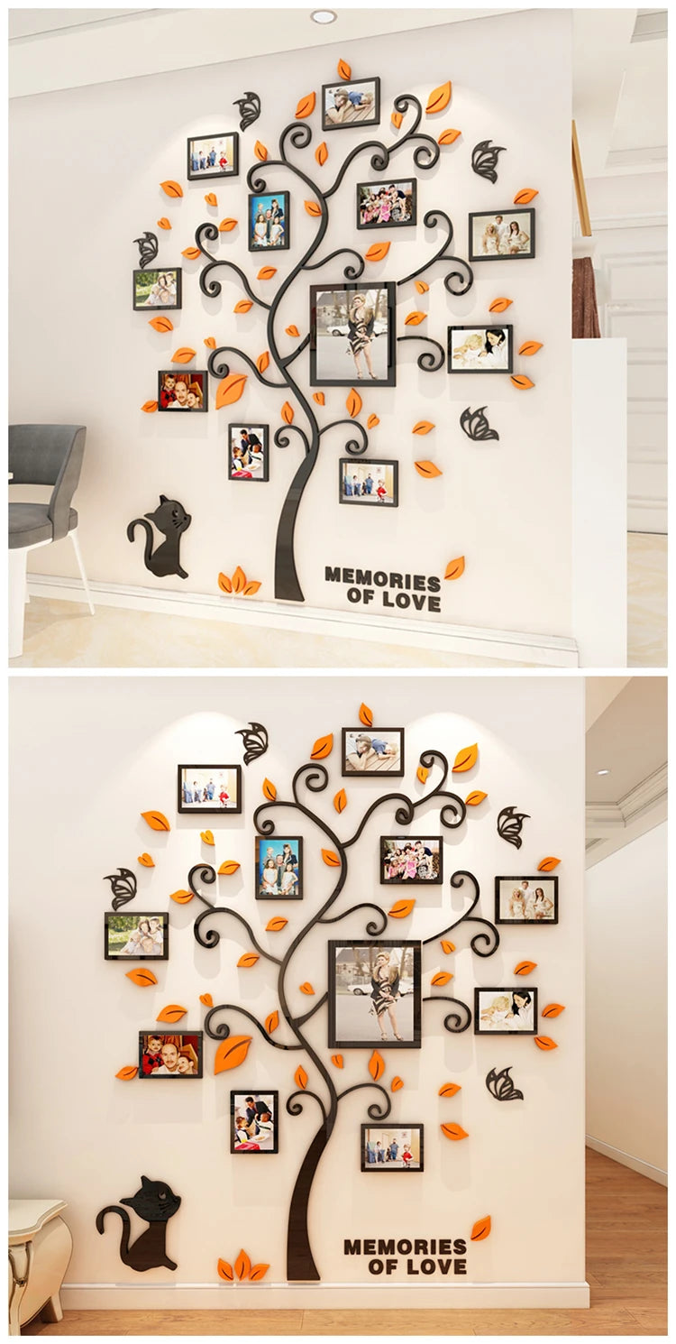 3D Acrylic Sticker Tree  Mirror Wall Decals DIY Photo Frame Family Photo for Living Room Art Home Decor picture frames wall - Sun Studio