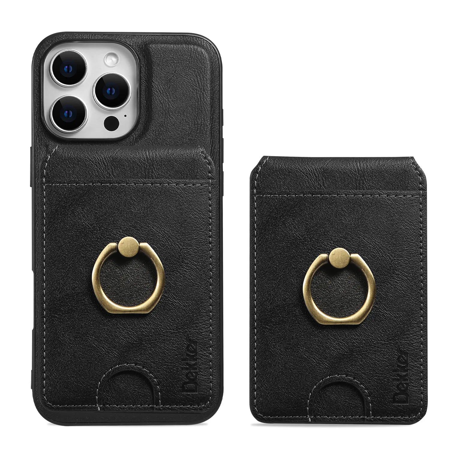 2 in 1 Detachable Vertical Cards Solt Ring Holder Wallet Leather Case For iPhone 16 Pro Max 15 Plus 14 13 12 Magnetic Bag Cover - Sun Studio