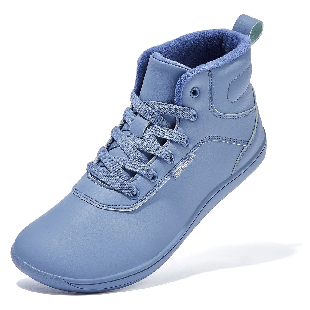 HOBIBEAR Unisex Winter Barefoot Shoes Womens Men Wide Toe Box Faux Fur Lined Ankle Sneakers Artificial Leather Lace Up Shoes - Sun Studio