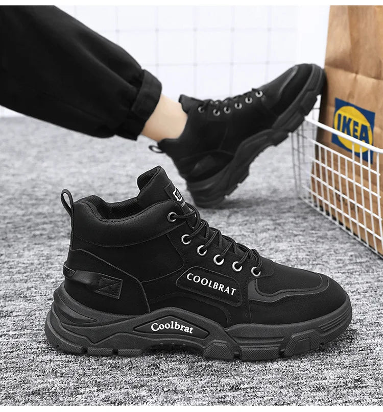 2026 new Men's High Top Boots Trendy Black Motorcycle Boots Outdoor Warm Platform Boots Men Lace-up Leather Boot Bota Masculina - Sun Studio