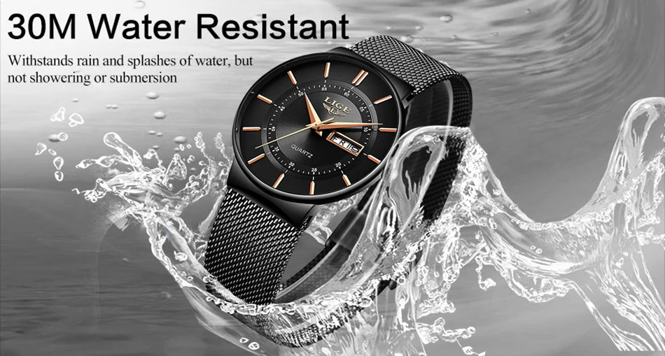 LIGE 2024 Luxury Men Watches Waterproof Ultra Thin Date Clock Male Steel Strap Casual Quartz Watch Men Sports Wrist Watch Man - Sun Studio