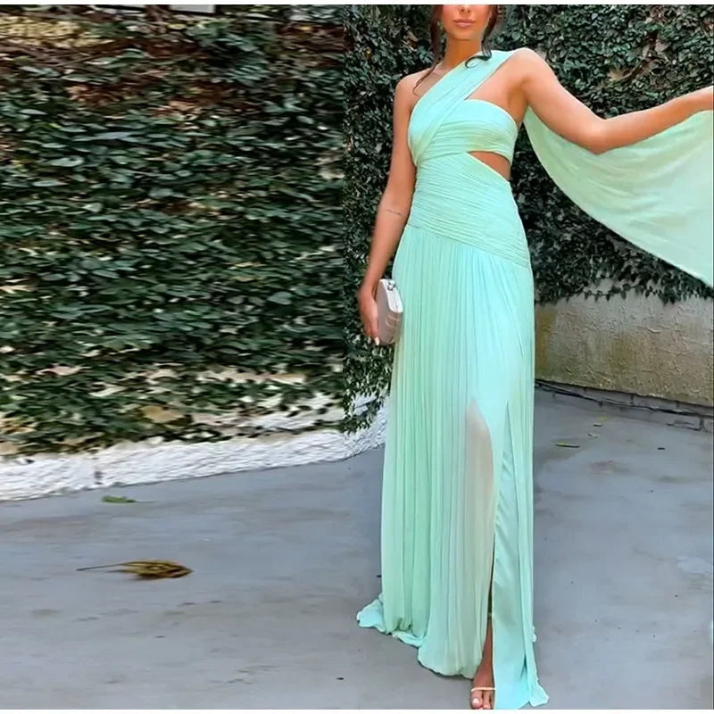 Elegant Hollow Out Ribbon Long Party Dress Women Pleated Spliced Sleeveless Backless Dresses 2025 Summer Lady Beach Holiday Robe - Sun Studio